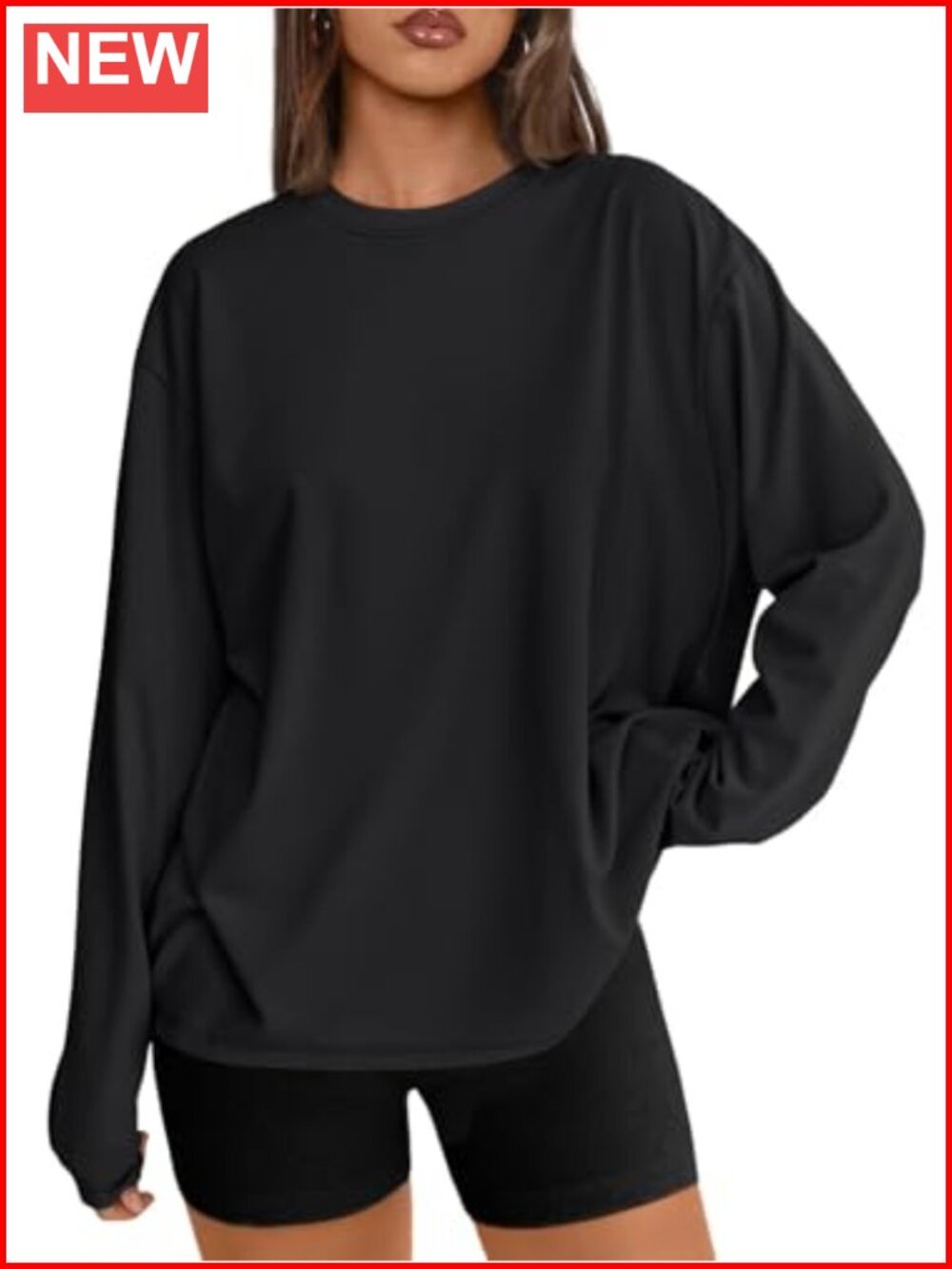 Oversized Long Sleeve Crew Neck T-Shirt Women's Basic Stretchy Top